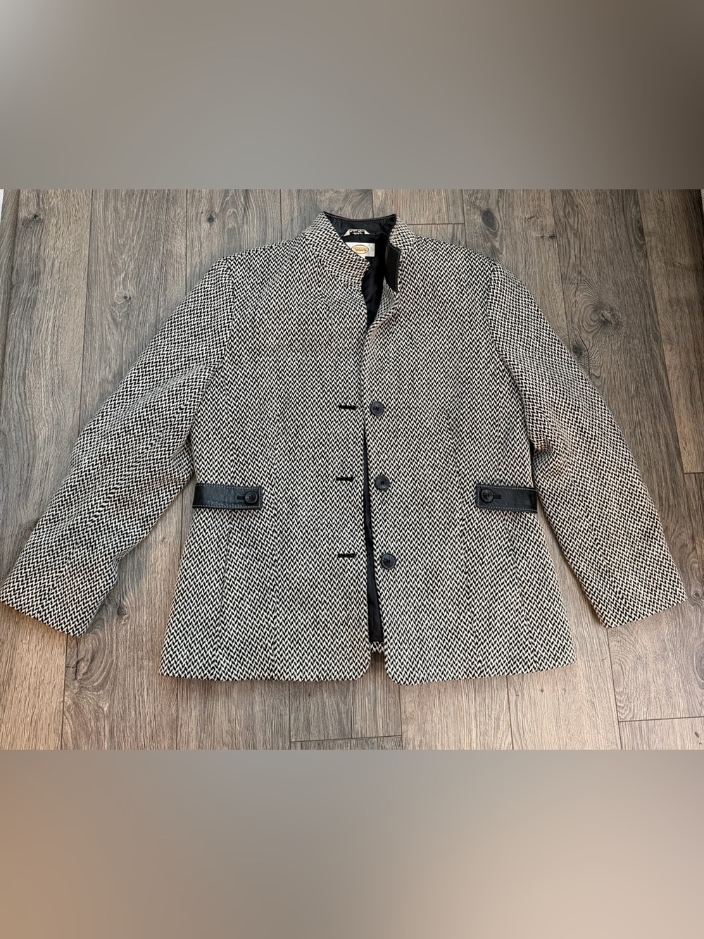 Talbots Black and White Herringbone Pea Coat